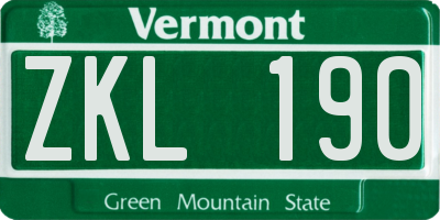 VT license plate ZKL190