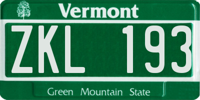 VT license plate ZKL193