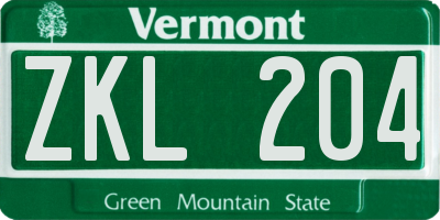 VT license plate ZKL204