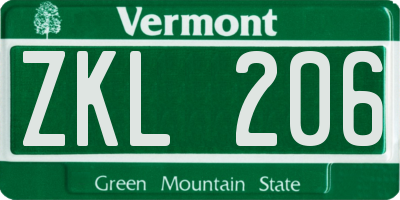 VT license plate ZKL206
