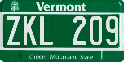 VT license plate ZKL209