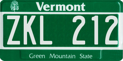 VT license plate ZKL212