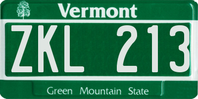 VT license plate ZKL213