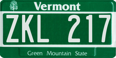VT license plate ZKL217