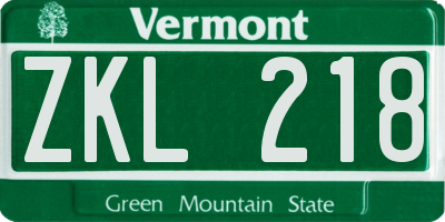 VT license plate ZKL218