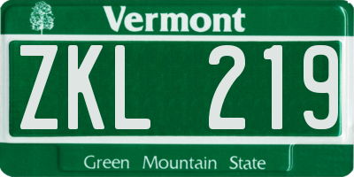 VT license plate ZKL219