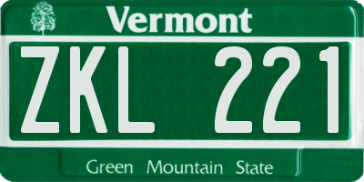 VT license plate ZKL221