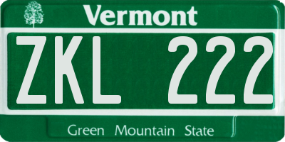 VT license plate ZKL222