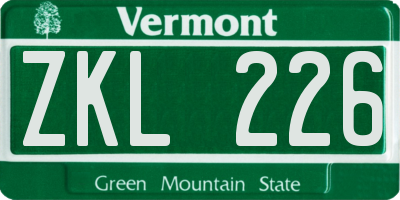 VT license plate ZKL226