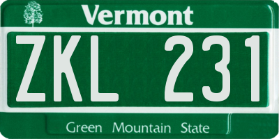 VT license plate ZKL231