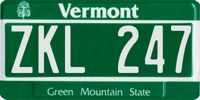VT license plate ZKL247