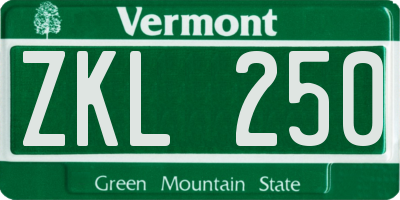 VT license plate ZKL250