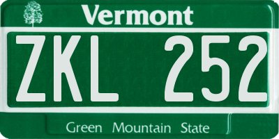 VT license plate ZKL252