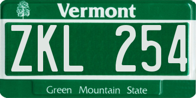 VT license plate ZKL254