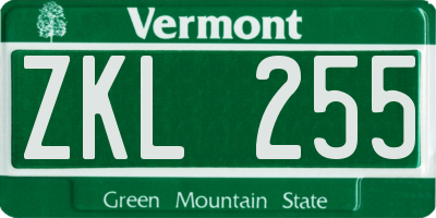 VT license plate ZKL255