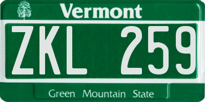 VT license plate ZKL259