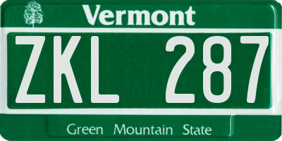 VT license plate ZKL287