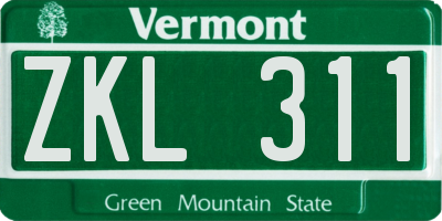 VT license plate ZKL311