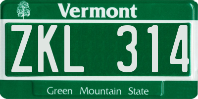 VT license plate ZKL314