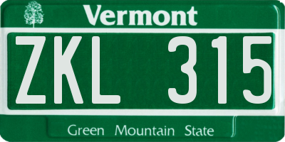 VT license plate ZKL315