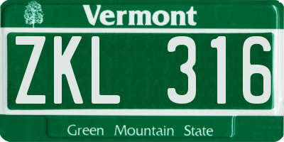 VT license plate ZKL316
