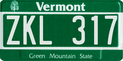 VT license plate ZKL317