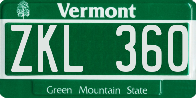 VT license plate ZKL360