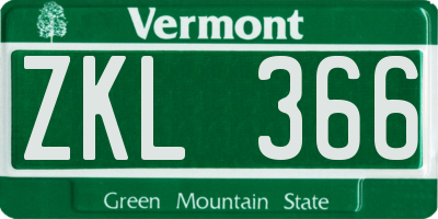 VT license plate ZKL366