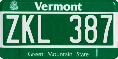 VT license plate ZKL387