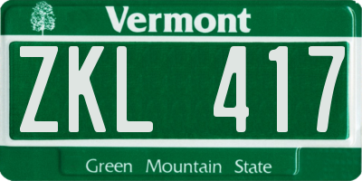 VT license plate ZKL417