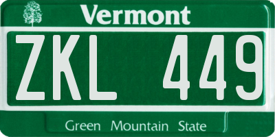 VT license plate ZKL449