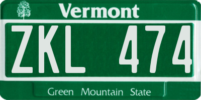 VT license plate ZKL474