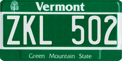 VT license plate ZKL502