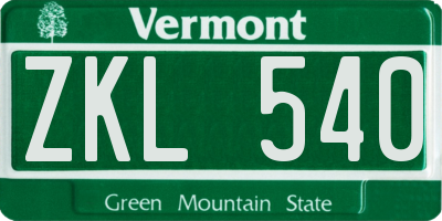 VT license plate ZKL540