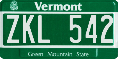 VT license plate ZKL542