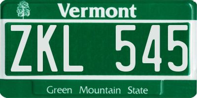 VT license plate ZKL545