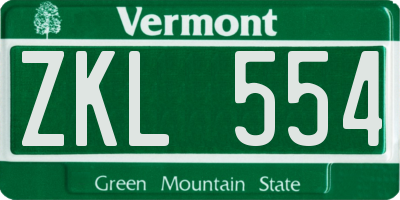 VT license plate ZKL554