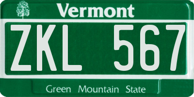 VT license plate ZKL567