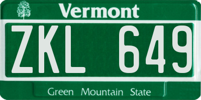 VT license plate ZKL649