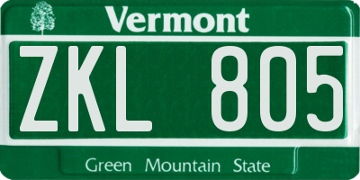 VT license plate ZKL805