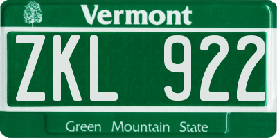VT license plate ZKL922