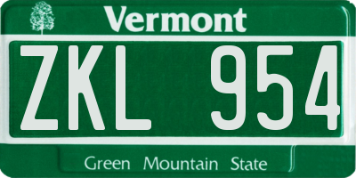 VT license plate ZKL954