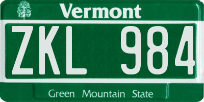 VT license plate ZKL984