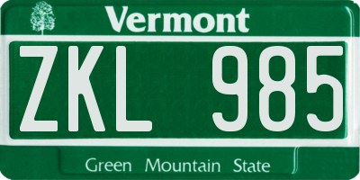 VT license plate ZKL985