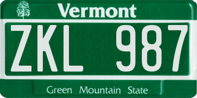 VT license plate ZKL987