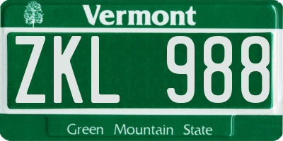 VT license plate ZKL988