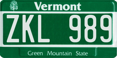 VT license plate ZKL989