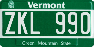 VT license plate ZKL990