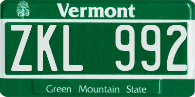 VT license plate ZKL992