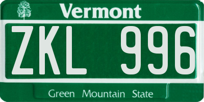 VT license plate ZKL996